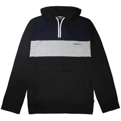 Image of Ben Sherman Striped Panelled Hoody Mens Pullover Jumper 0065215 Black