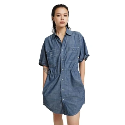 Image of G STAR RAW Women&#039;s Relaxed Drawcord Ss Dress Wmn Casual, Blue (Rinsed D24874 d558 082), S