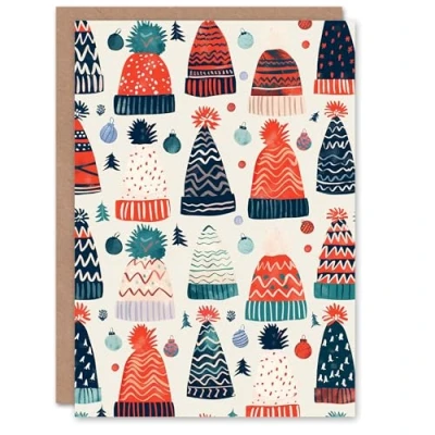 Image of Wee Blue Coo Colourful Knit Winter Hats and Baubles Fun Xmas Art Blank For All Christmas Card