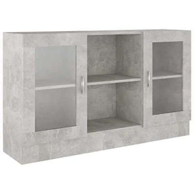 Image of vidaXL Vitrine Cabinet Trendy Scandinavian Style, Concrete Grey Finish, Engineered Wood, Ample Storage Space, Easy Assembly, Ideal for Living Room, Bedroom, Office 120x30.5x70 cm, Weight: 26kg