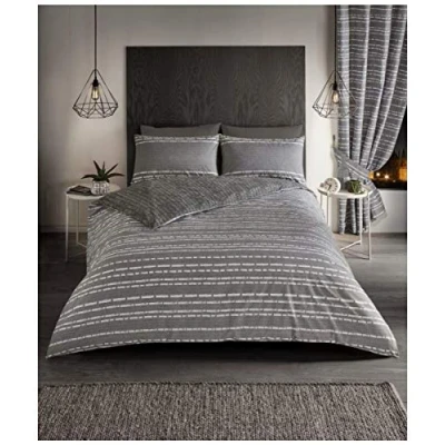 Image of GC GAVENO CAVAILIA Luxurious Seb Stripe Bed Set with Duvet Cover and Pillow Cases, Polyester Cotton, [ King Grey ]