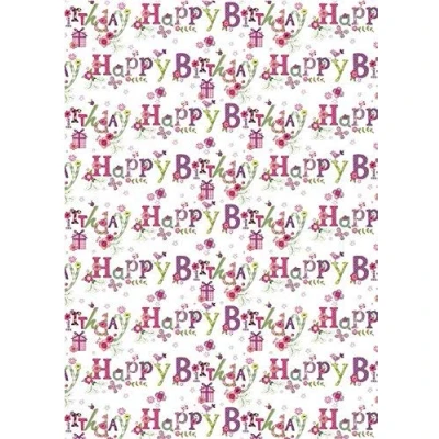 Image of Vintage Floral Happy Birthday Wrapping Paper 1 Sheet and Matching Tag