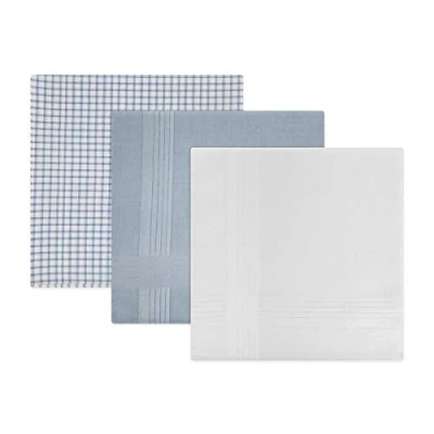 Image of Warwick &amp; Vance Pack Of 3 Mens/Gentlemens Check Dyed Handkerchiefs, Blue White With Satin Stripe Borders, 100% Cotton, 40 x 40cm