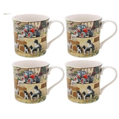 Image of Lesser &amp; Pavey Collie Sheep Mugs Set of 4 Ceramic Coffee for Home or Work Premium Design All Occasions Lovely Tea, Hot Drinks Macneil Studios