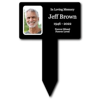 Image of Personalised Bereavement Gifts. Large Black and White Memorial Plaque With Photo, Gardens Ground Stake Or Grave Ornaments Acrylic, Waterproof Hard Wearing.