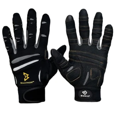 Image of Bionic Gloves Beast Mode Women&#039;s Full Finger Fitness/Lifting w/ Natural Fit Technology, Black, Large (PAIR)