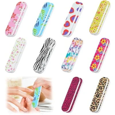 Image of VIKKI 20PCS Professional Nail Files Double Sided Mini Emery Board 180/240 Grit Washable Files, Colorful Floral Fingernail Buffering Manicure Tools Styling Pet Grooming