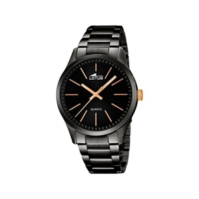 Image of Lotus Men&#039;s Quartz Watch with Black Dial Analogue Display and Grey Leather Strap 18165/2