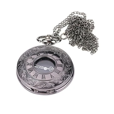 Image of Dilwe Classic Pocket Watch Alloy Analogue Quartz Men&#039;s Steel Necklace Pendant with Chain