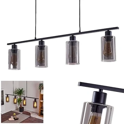 Image of Hunouri Hanging Light, Black Metal Ceiling lamp, Room lamp with Smoked Glass lampshades 4 Flame, x E27,Without Bulbs