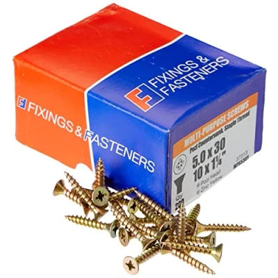 Image of ForgeFix Multi Purpose Single Thread Screws 5.0 x 30mm Zinc Yellow Passivated Box 200