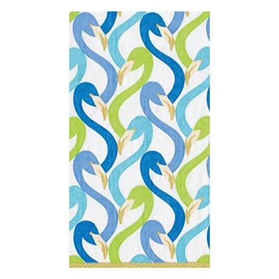 Image of Caspari Entertaining with Flamingo Flock Guest Towel, Paper, Blue, 11 x 20 3 cm
