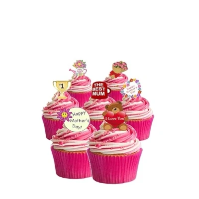 Image of 24 Stand Up Cute Happy Mothers Day Edible Wafer Paper Cake Toppers Decorations
