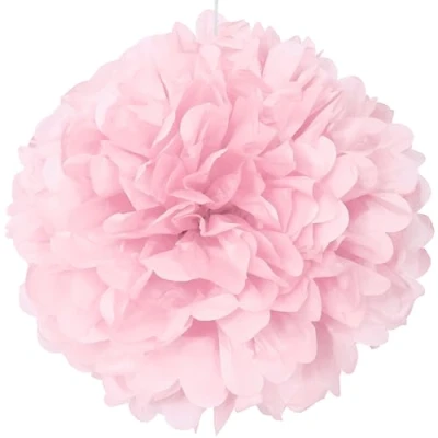Image of Lovely Pink Hanging Paper Tissue Pompom (40cm) 1 Piece Vibrant Solid Color Party Decoration for Birthdays, Weddings, Baby Showers, and Events