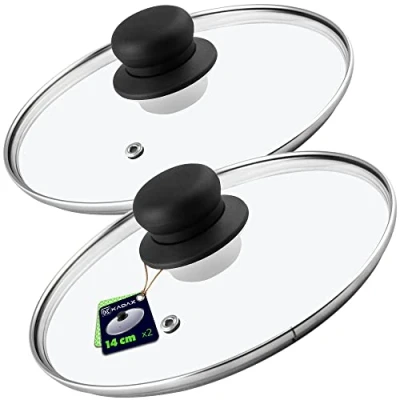 Image of KADAX Glass Lids, Heat Resistant Lids with Plastic Handles, Universal Steam Vents, Cooking in Various Sizes (⌀ 14 cm, Set of 2)