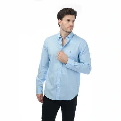 Image of Gant Mens Regular Poplin A.Shield Shirt in Blue Cotton Size Large