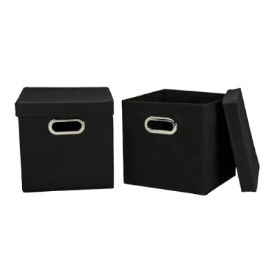 Image of Household Essentials 34 1 Decorative Storage Cube Set with Removable Lids Black 2 Pack