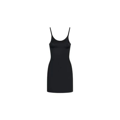 Image of Bye Bra Invisible Body Shapping Slip Dress, Light Tummny Control, Seamless Shapewear, Bodycon Cami Dress with adjustable straps, Nude and Black, S XL (Black, M)