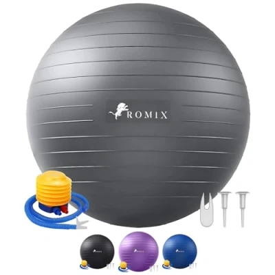 Image of ROMIX Exercise Ball, 55cm 65cm 75cm Anti burst Extra Thick Birthing Pregnancy Ball with Pump, Fitness Swiss Gym Yoga for Labour Stability Pilates Balance Workout Physical Therapy (Silver)