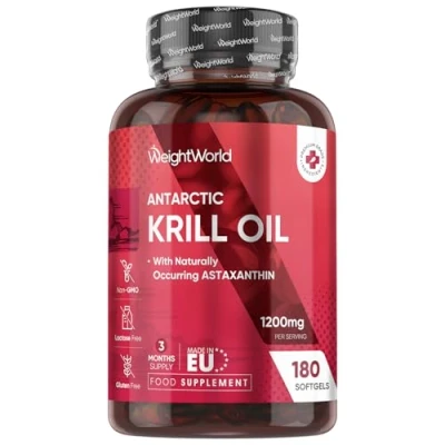 Image of Antarctic Krill Oil Capsules High Strength 3 Months Supply 180 Red Softgels Omega Fatty Acids Supplements EPA, DHA, Astaxanthin &amp; Choline Fish Alternatives