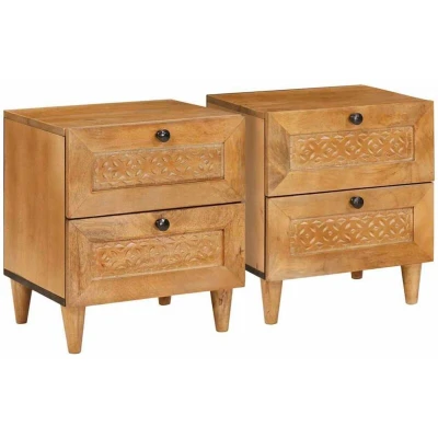 Image of vidaXL Bedside Table with Drawer 2 pcs Light brown 40 x 33 46 cm
