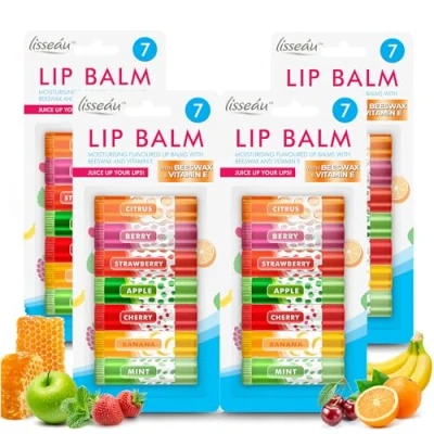 Image of 28pk Lip Balm Set Flavoured Balms with Beeswax and Vitamin E Moisturising Multipack Protect &amp; Hydrate Stick Lipbalm Moisturiser Girls