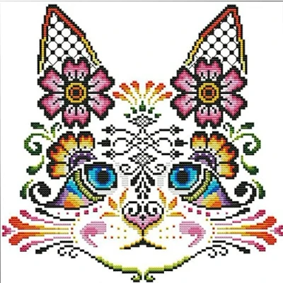Image of Cukol Cat &amp; Flower Cross Stitch Kits for Adults, 11ct Pre Printed Stamped Counted Adults Beginners Kids UK, Easy Patterns Animal Embroidery Starter