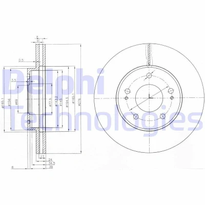 Image of MB895444, MB928243, MN102018, MR389727, MR403943 Brake disc DELPHI BG3848 276mm 24mm 5 Vented Oiled Untreated