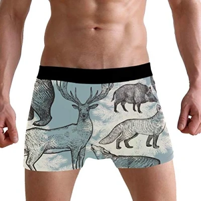 Image of PUXUQU Mens Boxers Shorts Deer Bear Wolf Fox Boxer Briefs Underwear for Men Boy