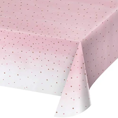 Image of Creative Converting Rose Gold Dots Plastic Table Cover 1 Pc, Pink, 54&quot; x 102&quot;