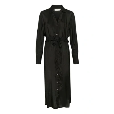 Image of Kaffe Women&#039;s Shirt Dress Printed Maxi Length Long Sleeves V Neck Regular Fit, Black deep, 12