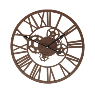 Image of Garden Mile Traditional Roman Numeral Vintage Style Brown Wall Clock Waterproof Battery Operated Large Metal Retro Cog Round Skeleton Clocks for Garden, Patio, Bedroom and Kitchen Decor 35cm