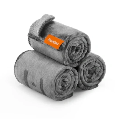Image of Feandrea Pet Blankets, 3 Pack Dog Blankets Washable, M, 102 x 73 cm, for Miniature and Small Dogs, Flannel Couch Cover Protector, Slate Grey PPB013G01