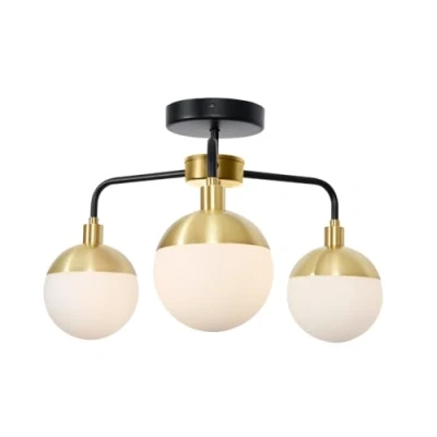 Image of LITECRAFT Sydney Ceiling Light Bathroom IP44 Semi Flush Black and Brass (3 Light)