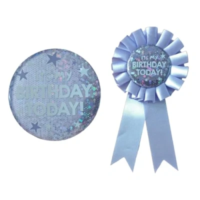 Image of Birthday Badge and Rosette Decoration Set Ribbon Pin Boy Girl Party Supplies Award (Silver)
