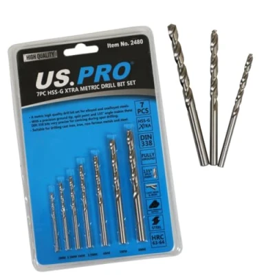 Image of US Pro 7pc HSS G XTRA Metric Drill Bit Set 2.0, 2.5, 3.0, 3.5, 4.0, 5.0 6.0mm Drills