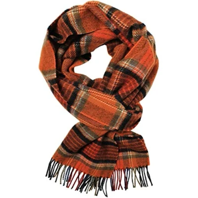 Image of Rotfuchs Men&#039;s scarf wool winter warm check fashionable orange 180 x 29 cm Made in Germany