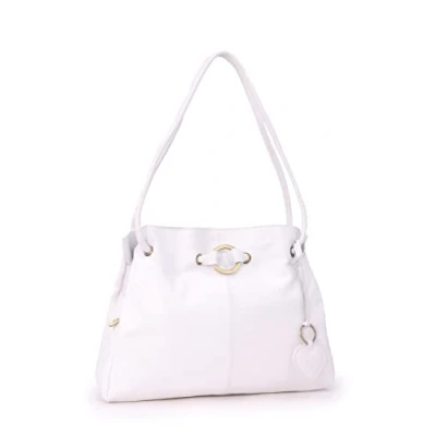 Image of Gigi Ladies Leather Shoulder Bag Medium Tote Handbag With Multiple Compartments Heart Keyring Charm OTHELLO 4323 White