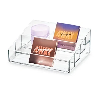 Image of iDesign 5 Compartment Polish Organiser from the Signature Series by Sarah Tanno, Divided PET Makeup, Nail Varnish Storage, Clear/Matte White, 16.5 x 20.1 8.2 cm