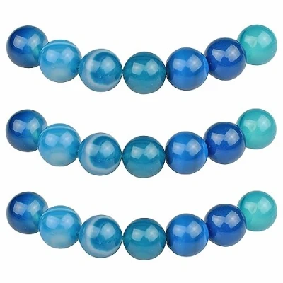 Image of MJDCB Natural Round Stone Beads 10mm Blue Striped Agate Loose Gemstone for Jewelry Making Bracelet Necklace 35pcs