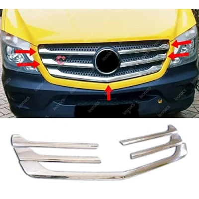 Image of Stainless Chrome Front Grill 5 pcs STEEL with compatible SPRINTER W906 from 2013 to 2018
