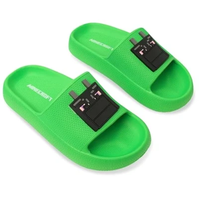 Image of Minecraft Boys Sliders or Flip Flops for Beach and Pool Gifts (Green Dragon Sliders, 10 10.5 UK)