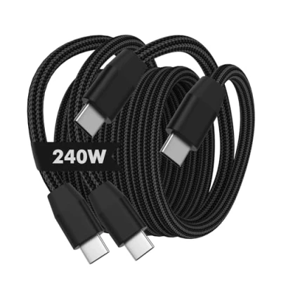 Image of MoKo 240W USB C to Cable, [2Pack, 6.6ft] Nylon Braided Type Cable Fast Charging Cord for iPhone 16/15/15 Pro/15 Plus/15Pro Max, MacBook Pro 2020, Samsung Galaxy S24, Black