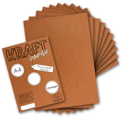 Image of NEUSER paper 50x Vintage Kraft in orange/rust red DIN A4 21 x 29.7 cm 210 297 mm 240 g/m² natural recycled paper, ecological craft cardboard single card UmWelt by GUSTAV
