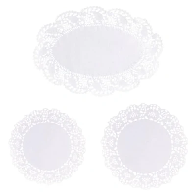 Image of TRKETK 150 Pcs White Lace Paper Doilies, Disposable Doilies Cake Packaging Pads Assorted Sizes Round for Party Wedding Tableware Placemats (Round, Oval