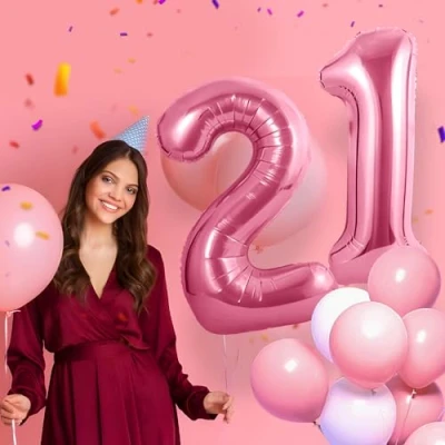 Image of Number Balloons 21,Pink 21 Balloon 40 Inch Giant Helium Foil for Boys Girls 21th Birthday Party Decor Anniversary Decorations Supplies