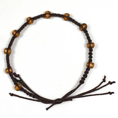 Image of Mens/Ladies Surfer Wooden Bead Adjustable Macrame Bracelet (Brown cord)