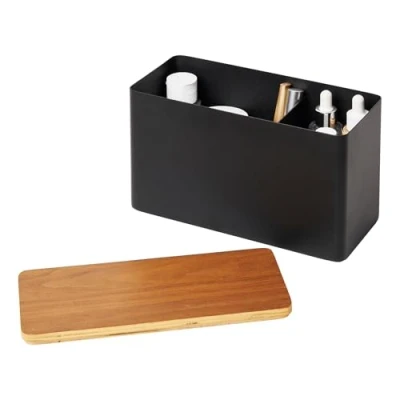 Image of YAMAZAKI 4807 RIN Storage Box, black, Steel/Plywood, Minimalist, 23 x 10.5 14 cm
