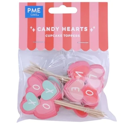 Image of PME Valentines Cupcake Toppers Candy Hearts, Set of 24