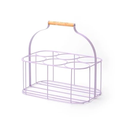 Image of simpa Colour Wire Metal Wine Beer Milk Beverage 6 Bottle Carrier Holder Caddy with Handle Matt Lilac